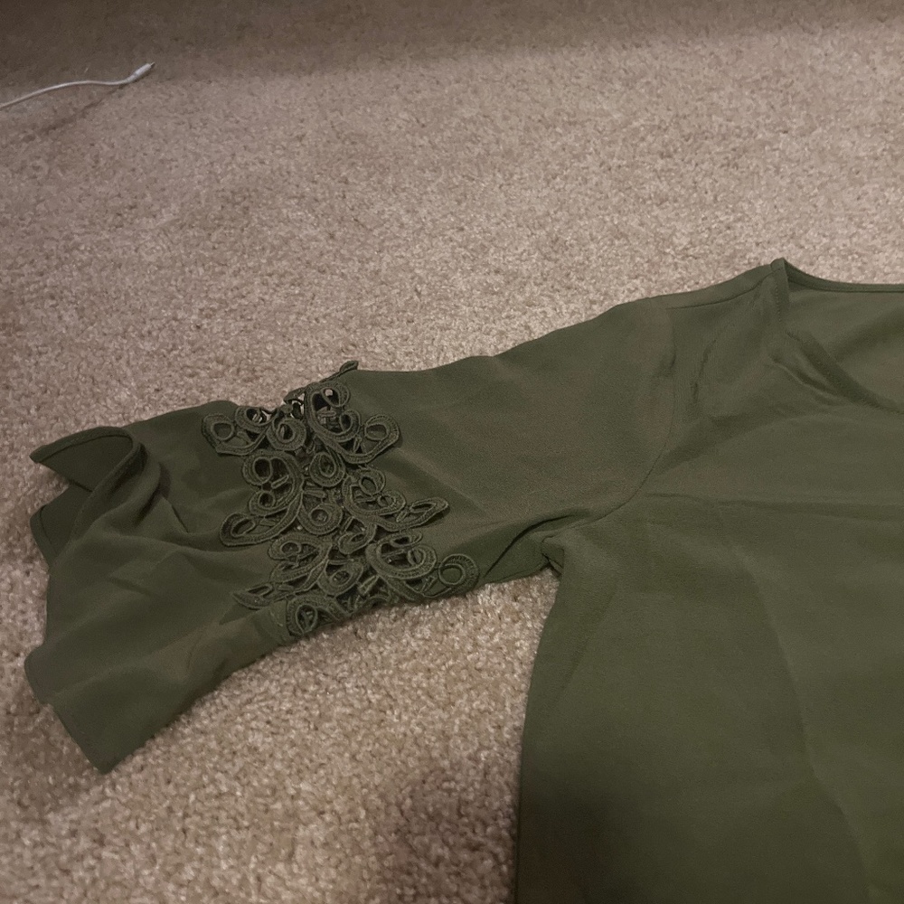 Olive green solid 3/4 sleeve dress